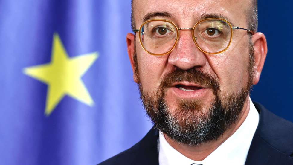 epa10173634 President of the European Council Charles Michel attends a news conference after a meeting with the German Chancellor Olaf Scholz (not pictured) at the Chancellery in Berlin, Germany, 09 September 2022.  EPA/HANNIBAL HANSCHKE