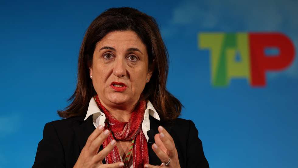 A CEO da TAP, Christine Ourmières-Widener, durante a conferência de imprensa na sede, em Lisboa, 23 de novembro de 2022. TIAGO PETINGA/LUSA