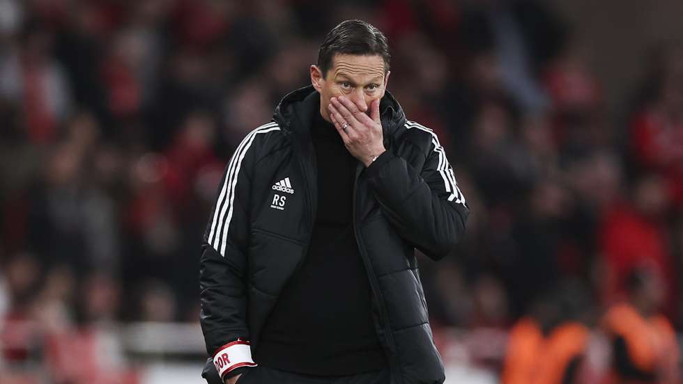 SL Benfica's head coach Roger Schmidt reacts during the Portuguese First League soccer match, between SL Benfica and Sporting CP, at Luz stadium in Lisbon, Portugal, 15 January 2023. JOSE SENA GOULAO/LUSA