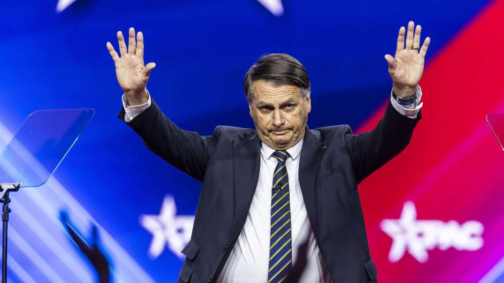 epa10503485 Former President of Brazil Jair Bolsonaro speaks at the Conservative Political Action Conference (CPAC), billed as the largest conservative gathering in the world, at the Gaylord National Resort &amp; Convention Center in National Harbor, Maryland, USA, 04 March 2023. Though this year’s speakers include former US President Donald Trump and former Brazilian President Jair Bolsonaro, many other conservatives are skipping the conference after a male campaign aid accused CPAC Chair Matt Schlapp of sexual assault.  EPA/JIM LO SCALZO