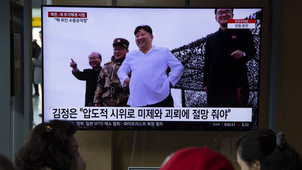 epa10539757 People watch the news at a station in Seoul, South Korea, 24 March 2023. According to the official Korean Central News Agency (KCNA), North Korea tested a new underwater nuclear attack drone on 21 March capable of spawning a 'radioactive tsunami' and stealthily attacking enemies. North Korea also conducted cruise missile drills on 22 March, using 'a test warhead simulating a nuclear warhead.' The drills were conducted amid continued US-South Korean joint military exercises.  EPA/JEON HEON-KYUN