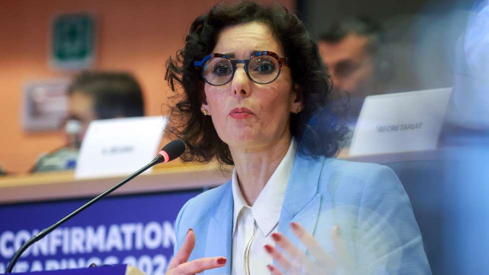 epa11704748 Hadja Lahbib, European Commissioner-designate for Preparedness and Crisis Management; Equality, attends her confirmation hearing before European Parliament committees in Brussels, Belgium, 06 November 2024.  EPA/OLIVIER HOSLET