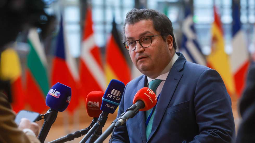 epa11838522 Portuguese Finance Minister Joaquim Miranda Sarmento speaks with the media before the start of a Eurogroup finance ministers meeting in Brussels, Belgium, 20 January 2025.Â   EPA/OLIVIER HOSLET