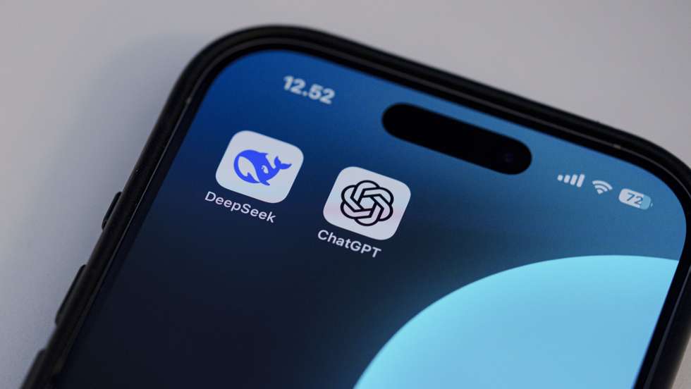 epa11880770 The Chinese app DeepSeek and ChatGPT applications on a mobile device, in Copenhagen,  Denmark, 07 February 2025. Deepseek, is a Chinese artificial intelligence (AI) app that offers comparable performance at a fraction of the cost of its rivals.  EPA/Liselotte Sabroe  DENMARK OUT