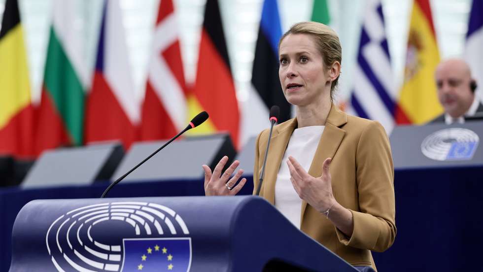 epa12363803 European High Representative for Foreign and Security Policy Kaja Kallas speaks during a debate on 'EU action to ensure security guarantees and just peace for Ukraine' at the European Parliament in Strasbourg, France, 09 September  2025. The current plenary session runs from 08 until 11 September 2025.  EPA/RONALD WITTEK