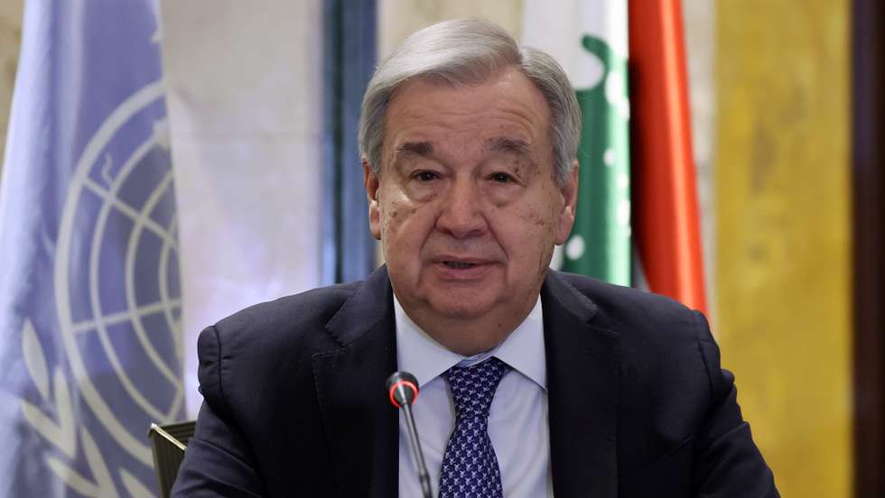 epa12819248 Secretary-General of the United Nations, Antonio Guterres speaks during a press conference in Beirut, Lebanon, 14 March 2026. Antonio Guterres arrived in Beirut on 13 March for a three-day visit to meet with Lebanese officials.  EPA/WAEL HAMZEH