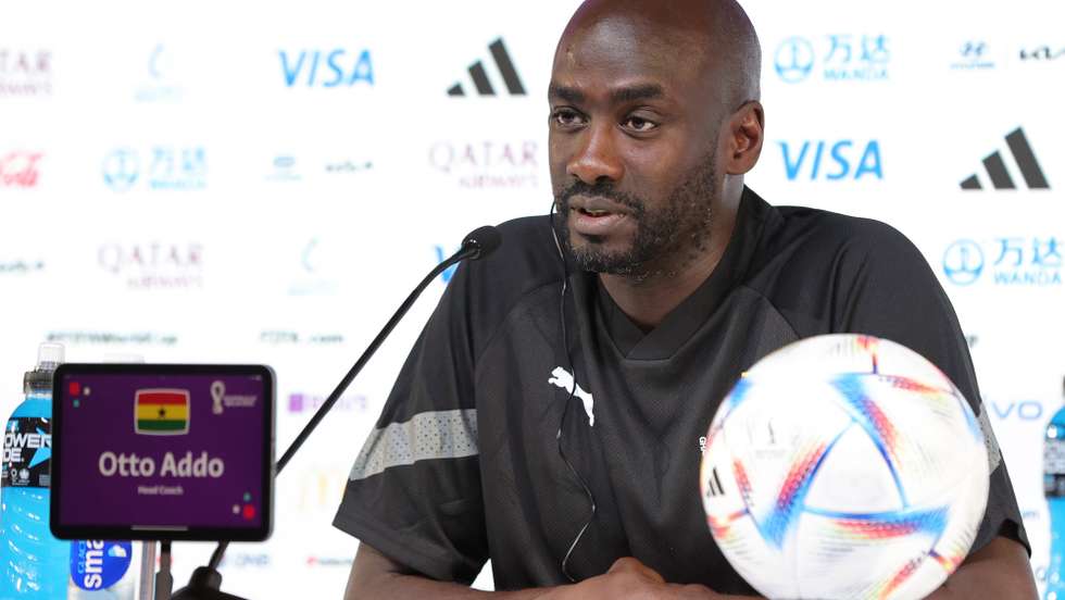 epa10331549 Ghana national team head coach Otto Addo during a press conference at the Qatar National Convention Center (QNCC) in Doha, Qatar, 27 November 2022.  EPA/ABIR SULTAN
