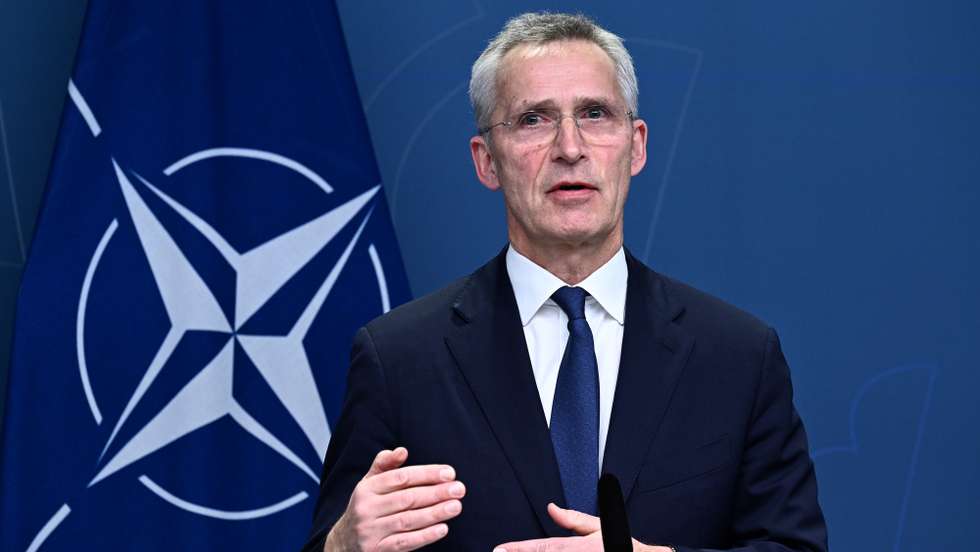 epa10507846 NATO Secretary General Jens Stoltenberg during a joint press conference with Sweden's Prime Minister (not pictured) in Stockholm, Sweden, 07 March 2023, after a meeting with all Swedish party leaders who are in favor of a Swedish NATO membership.  EPA/Jonas Ekstromer   SWEDEN OUT