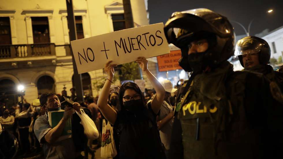 epa10371120 Supporters of former-President Pedro Castillo protest asking for the closure of Congress, the calling of general elections, and a new Constitution, in downtown Lima, Peru, 17 December 2022.  EPA/Bienvenido Velasco