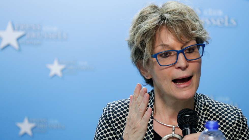 epa08041098 Agnes Callamard, United Nations Special Rapporteur on extrajudicial, summary or arbitrary executions gives a joint press conference with Hatice Cengiz, fiancee of late Jamal Khashoggi (not seen) on the killing of Saudi journalist Jamal Khashoggi, at the Press Club in Brussels, Belgium, 03 December 2019. Agnes Callamard in a report blamed Saudi Arabia of the killing, calling it a premeditated extrajudicial execution.  EPA/STEPHANIE LECOCQ