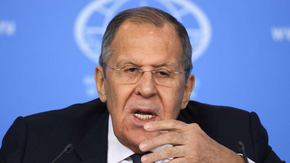 epa11823711 Russian Foreign Minister Sergei Lavrov gestures as he holds his annual news conference in Moscow, Russia, 14 January 2025. Lavrov spoke on the results of Russia's diplomacy throughout the year 2024.  EPA/YURI KOCHETKOV