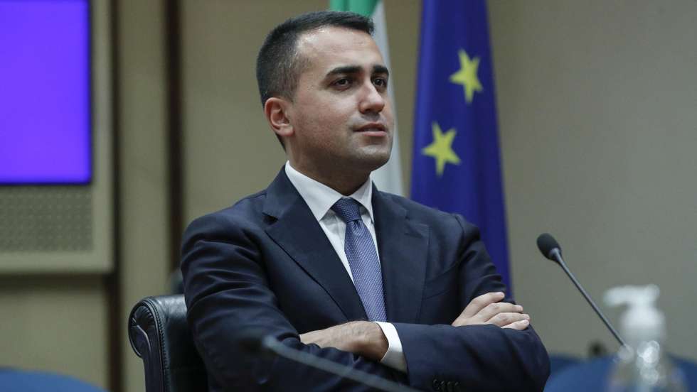 epa08862525 Italian Foreign Minister Luigi Di Maio takes part in a video conference call during the 'MED Dialoguesâ€™ event, Rome, Italy, 04 December 2020.  EPA/GIUSEPPE LAMI