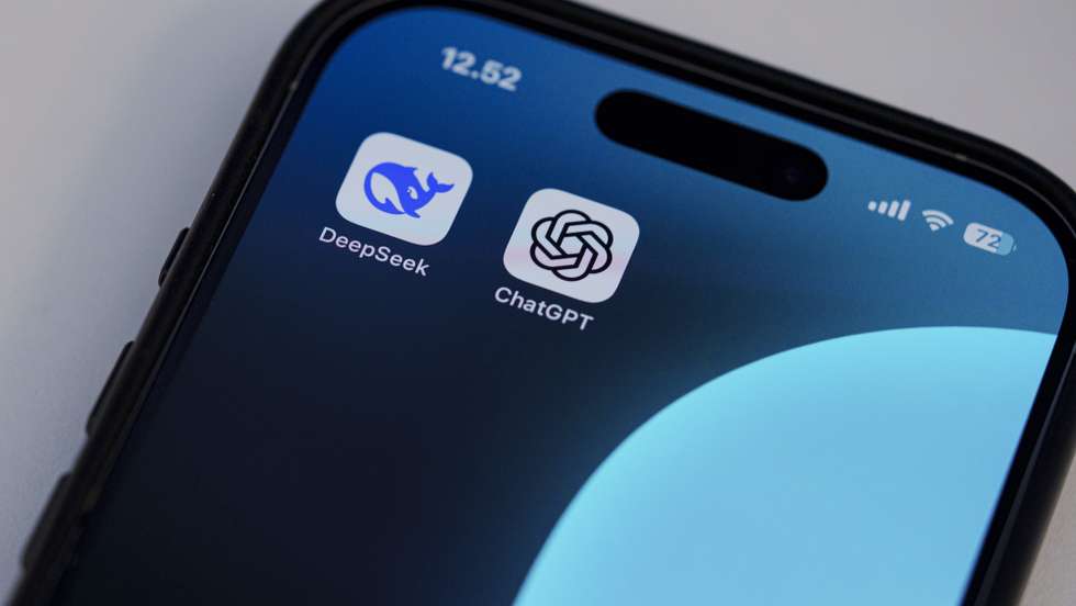 epa11880770 The Chinese app DeepSeek and ChatGPT applications on a mobile device, in Copenhagen,  Denmark, 07 February 2025. Deepseek, is a Chinese artificial intelligence (AI) app that offers comparable performance at a fraction of the cost of its rivals.  EPA/Liselotte Sabroe  DENMARK OUT