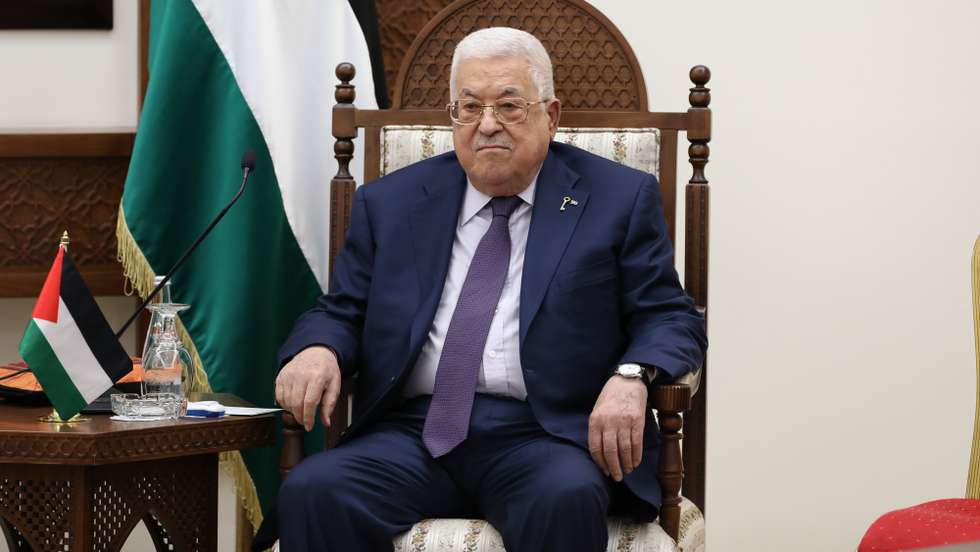epa10959002 Palestinian President Mahmoud Abbas looks on during a meeting with US Secretary of State Antony Blinken (not pictured) in the West Bank city of Ramallah, 05 November 2023. Blinken travels to Ramallah following a visit to Tel Aviv and Amman, where he had talks on the Israel-Hamas conflict, including efforts to secure the immediate release of hostages and humanitarian assistance entering Gaza, the US State Department said.  EPA/ALAA BADARNEH / POOL