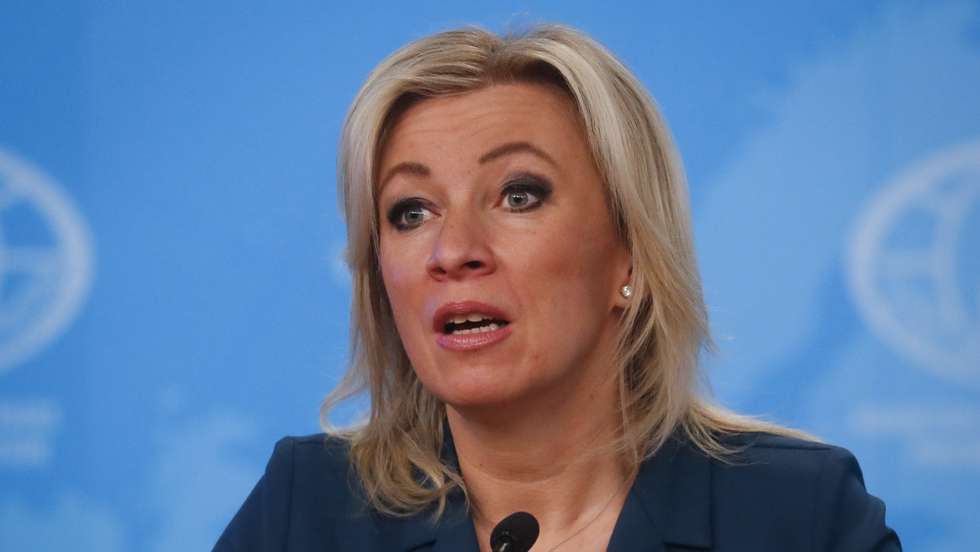 epa09684666 Russian Foreign Ministry spokeswoman Maria Zakharova during an annual news conference of Russian Foreign Minister Sergei Lavrov in Moscow, Russia, 14 January 2022. Sergei Lavrov gave a ​press conference on the results of Russian diplomacy in 2021.  EPA/MAXIM SHIPENKOV