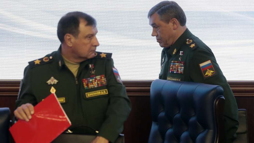epa07000955 General of Army Valery Gerasimov (R) chief of the General Staff of Russian Army, and Deputy Defense Minister Dmitry Bulgakov (L) leave a meeting with foreign diplomats after informing them about the upcoming Russian biggest ever military maneuvers, Vostok 2018 (East 2018), during a briefing at the Defense Ministry in Moscow, Russia, 06 September 2018. Reports state that the exercises will be the biggest since 1981 military exercises, and will involve forces of two military districts (central and far east) including 297,000 military servicemen, more than 1000 different military aircrafts, up to 36,000 tanks, APCes, and other vehicles, plus 80 warships. Forces from China and Mongolia will take part in the exercises. Vostok 2018 and will run from 11 to 17 September in the Russian Far East.  EPA/SERGEI CHIRIKOV