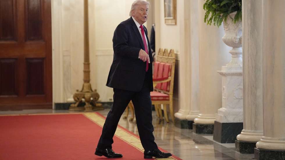 epa12798001 US President Donald Trump departs after an event honoring 2025 MLS Cup champions Inter Miami CF in the East Room of the White House in Washington, DC, USA, 05 March 2026.  EPA/YURI GRIPAS / POOL