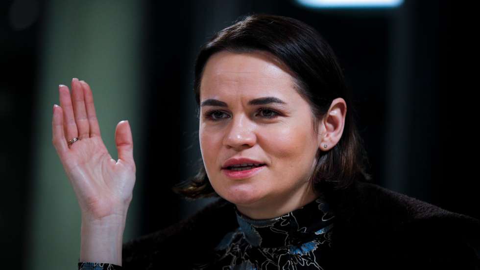 A líder da oposição bielorrussa, Svetlana Tikhanovskaia, durante uma entrevista à agência Lusa, em Lisboa, 04 de março de 2021. Svetlana Tikhanovskaia, está em Portugal para uma visita de 4 dias, tendo previsto encontros com o primeiro-ministro, António Costa, e com o ministro dos Negócios Estrangeiros, Augusto Santos Silva. (ACOMPANHA TEXTO DO DIA 05 DE MARÇO DE 2021). ANTÓNIO COTRIM/LUSA