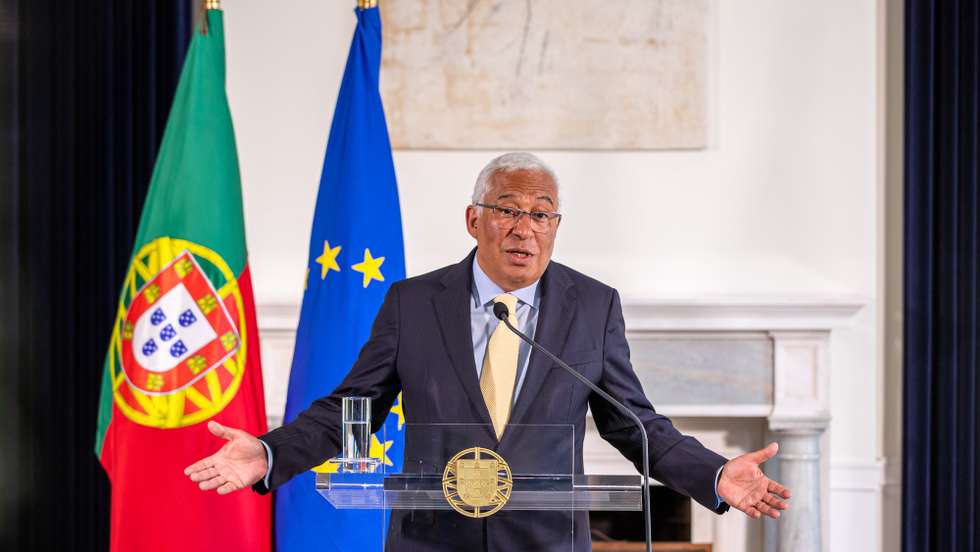 Portuguese Prime Minister Antonio Costa speaks to journalists during a press conference after a video meeting with his Ukrainian counterpart (Denys Shmygal ) at Palacio de Sao Bento, in Lisbon, Portugal, 04 May 2022. The meeting was held to discuss the bilateral cooperation between the two countries and to analyze the current situation amid the Russian invasion of Ukraine. JOSE SENA GOULAO/LUSA