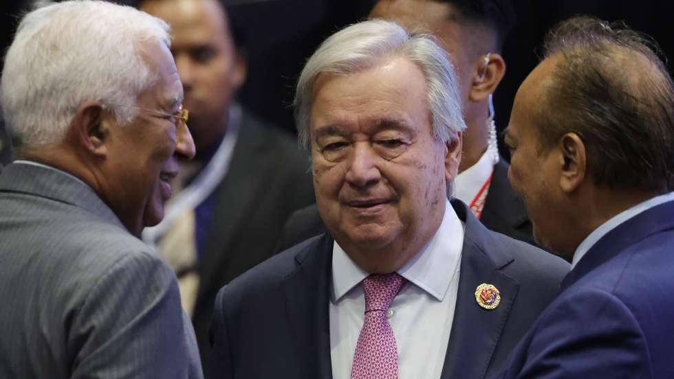 epa12485279 European Council President Antonio Costa (L) and UN Secretary-General António Guterres (C) attend the reception for Timor-Leste’s admission to ASEAN on the sidelines of the Association of Southeast Asian Nations (ASEAN) Summit at the Kuala Lumpur Convention Centre (KLCC) in Kuala Lumpur, Malaysia, 27 October 2025. The 47th ASEAN Summit and Related Summits are being held in the Malaysian capital from 26 to 28 October 2025.  EPA/HOW HWEE YOUNG / POOL