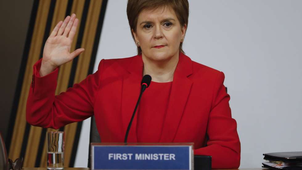 epa09048074 A handout photo made available by the Scottish Parliament shows First Minister Nicola Sturgeon MSP appearing before the Scottish Parliament Committee on the Scottish Government Handling of Harassment Complaints, in Edinburgh, Scotland, Britain, 03 March 2021.  EPA/Andrew Cowan HANDOUT  HANDOUT EDITORIAL USE ONLY/NO SALES