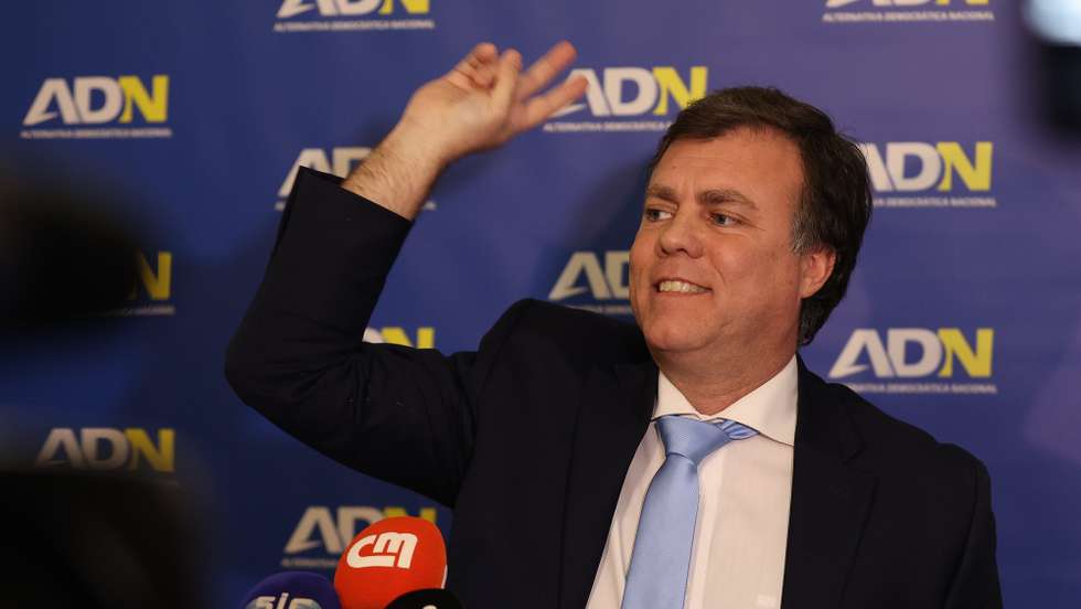 The President of the National Democratic Alternative (ADN) Bruno Fialho Party holds a press conference during the election night of the legislative elections 2024 at Party headquarters in Lisbon, Portugal, 10 March 2024. More than 10.8 million Portuguese are expected to vote to elect 230 deputies to the Portuguese Parliament. Eighteen political forces (15 parties and three coalitions) are running in these elections. CARLOS M. ALMEIDA/LUSA