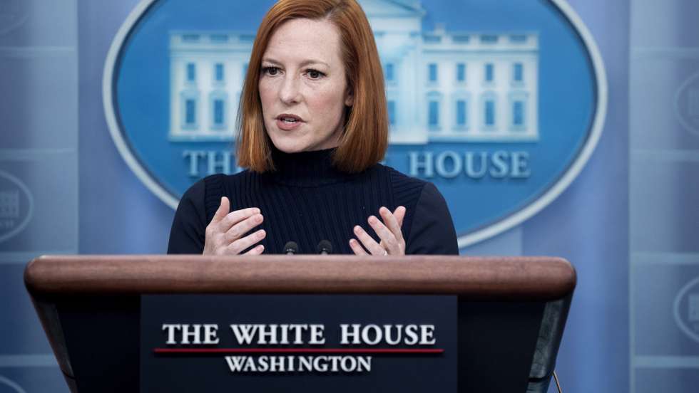 A porta-voz da Casa Branca, Jen Psaki em conferência de imprensa. 24 de janeiro de 2022