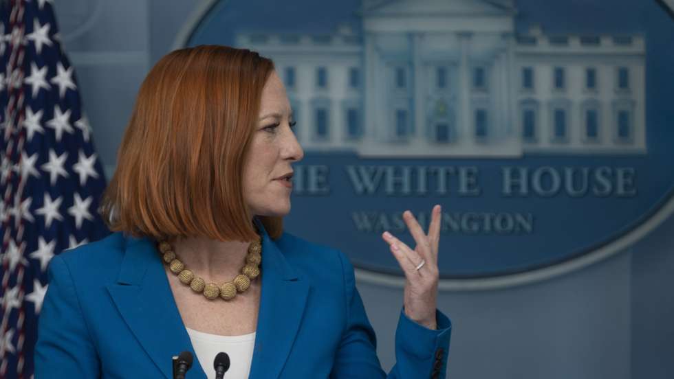epa09792609 White House Press Secretary Jen Psaki holds a news briefing at the White House in Washington, DC, USA, 28 February 2022  EPA/Chris Kleponis CNP / POOL