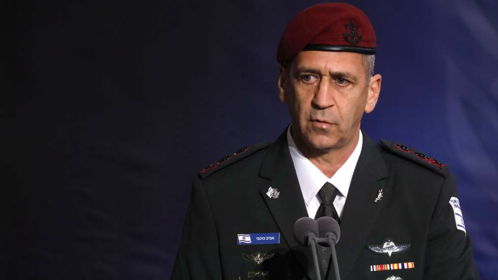 epa07285737 Israeli Army's new Chief of Staff Lieutenant Aviv Kochavi speaks during the exchange ceremony of Chiefs of Staff at Kirya Base in Tel Aviv, Israel, 15 January 2019. Aviv Kochavi has been promoted from the rank of Major-General to the one of Lieutenant-General and sworn during a festive ceremony in presence of Prime Minister Benjamin Netanyahu. Kochavi replaced ex Lieutenant-General Gadi Eizenkot who retired after four years as the head of the Israel Defence Forces (IDF) and 40 years as soldier.  EPA/ABIR SULTAN
