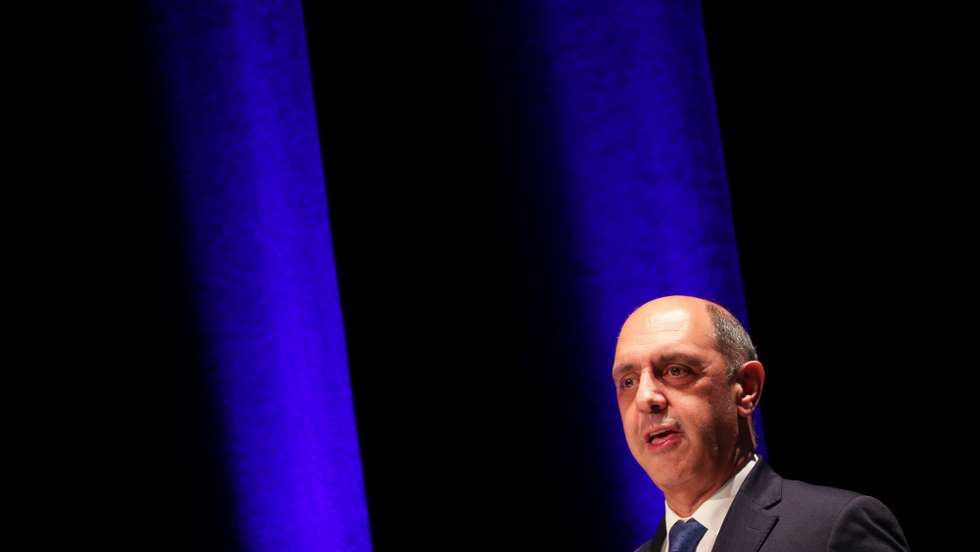O ministro da Saúde, Manuel Pizarro, intervém durante a cerimónia de encerramento do Encontro de Intervenção Precoce subordinado ao tema“Desenvolvimento Infantil: Um passo depois do outro”, organizado pelo Coração Delta, Associação de Solidariedade Social do Grupo Nabeiro, Campo Maior, 03 de novembro de 2022. NUNO VEIGA/LUSA