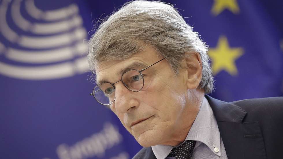 epa09456796 European Parliament President David Sassoli at the start of a conference in Brussels, Belgium, 09 September 2021. Ursula von der Leyen will present the state of the Union program ahead to official presentation on 15 September during plenary session in Starsbourg.  EPA/OLIVIER HOSLET
