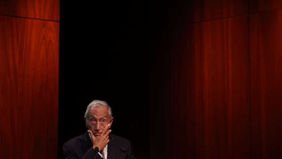 O Presidente da República, Marcelo Rebelo de Sousa, intervém durante a apresentação do volume 2 da coleção "Obras de Mário Soares", intitulado “A História Contada”, dirigido pela jornalista Maria João Avillez, na Fundação Calouste Gulbenkian, em Lisboa, 30 de setembro de 2024. TIAGO PETINGA/LUSA