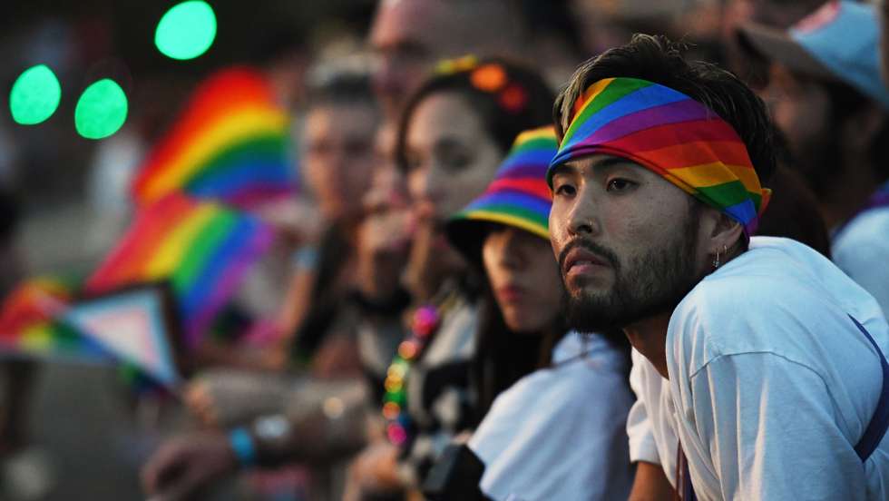 epa10490000 People take part in the 45th annual Gay and Lesbian Mardi Gras parade on Oxford Street in Sydney, Australia, 25 February 2023.  EPA/STEVEN SAPHORE AUSTRALIA AND NEW ZEALAND OUT