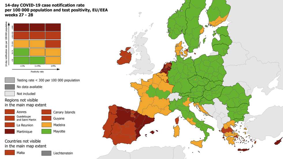 Mapa da ECDC publicado esta quinta-feira