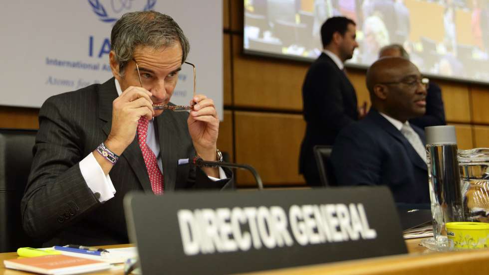 epa11730693 Secretary General of the International Atomic Energy Agency (IAEA) Rafael Mariano Grossi arrives for the opening session of an IAEA Board of Governors meeting at the IAEA headquarters of the United Nations seat in Vienna, Austria, 20 November 2024.  EPA/HEINZ-PETER BADER