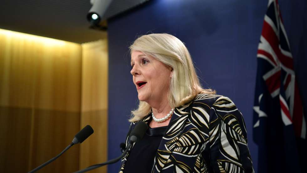 epa08223301 Australian Federal Minister for the Department of Industry, Innovation and Science Karen Andrews speaks to the media during a press conference regarding the retirement of the Holden brand, in Sydney, Australia, 17 February 2020. Holden has been manufacturing cars in Australia since 1908.  EPA/JOEL CARRETT  AUSTRALIA AND NEW ZEALAND OUT  EDITORIAL USE ONLY