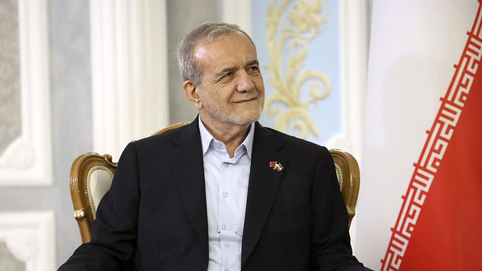 epa12312012 A handout photo made available by the Belarus President's office shows Iranian President Masoud Pezeshkian listening to the president of Belarus during their meeting in Minsk, Belarus, 20 August 2025.  EPA/BELARUS PRESIDENT PRESS SERVICE / HANDOUT  HANDOUT EDITORIAL USE ONLY/NO SALES