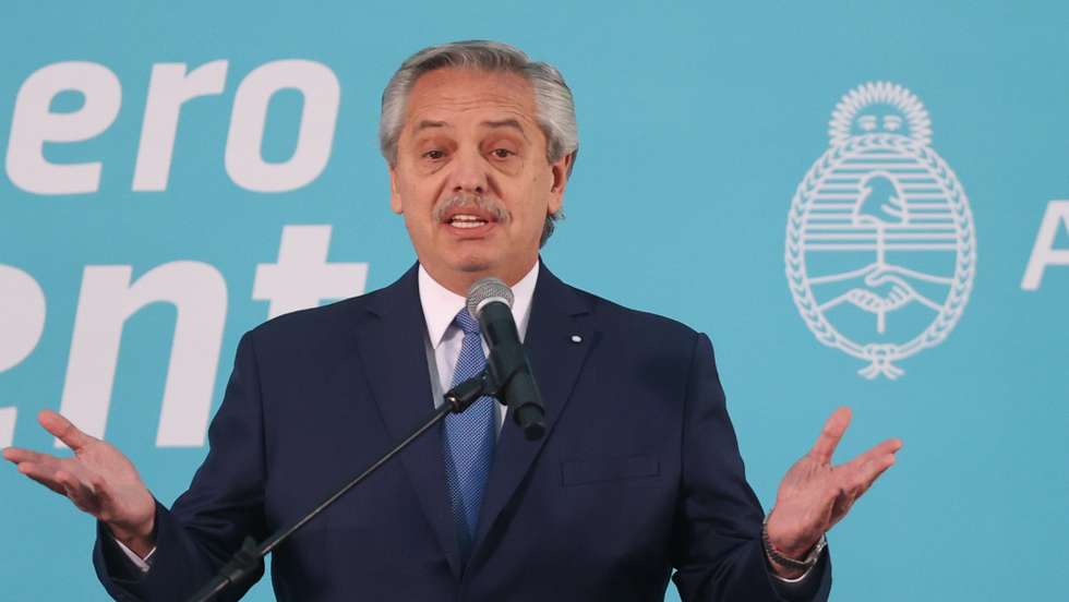 epa10104838 President of Argentina, Alberto Fernandez speaks during the swearing-in of Sergio Massa as the new Minister of Economy at the Government House Bicentennial Museum, in Buenos Aires, Argentina, 03 August 2022. The President of Argentina, Alberto Fernandez, swore Sergio Massa as the new Minister of Economy, as expectations are growing due to the imminent announcements of economic measures.  EPA/Juan Ignacio Roncoroni
