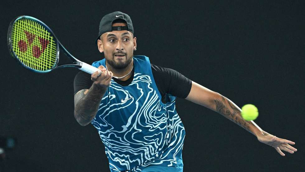 epa10402627 Nick Kyrgios of Australia in action against Novak Djokovic of Serbia during a practice match ahead of the 2023 Australian Open tennis tournament at Melbourne Park in Melbourne, Australia, 13 January 2023.  EPA/JAMES ROSS  AUSTRALIA AND NEW ZEALAND OUT