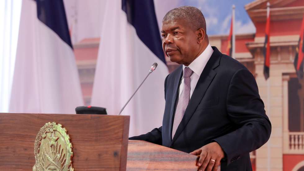 Angola's President Joao Lourenco and French President Emmanuel Macron (not seen) attend a press conference after a meeting at the Presidential Palace in Luanda, Angola, 03 March 2023. AMPE ROGERIO/LUSA
