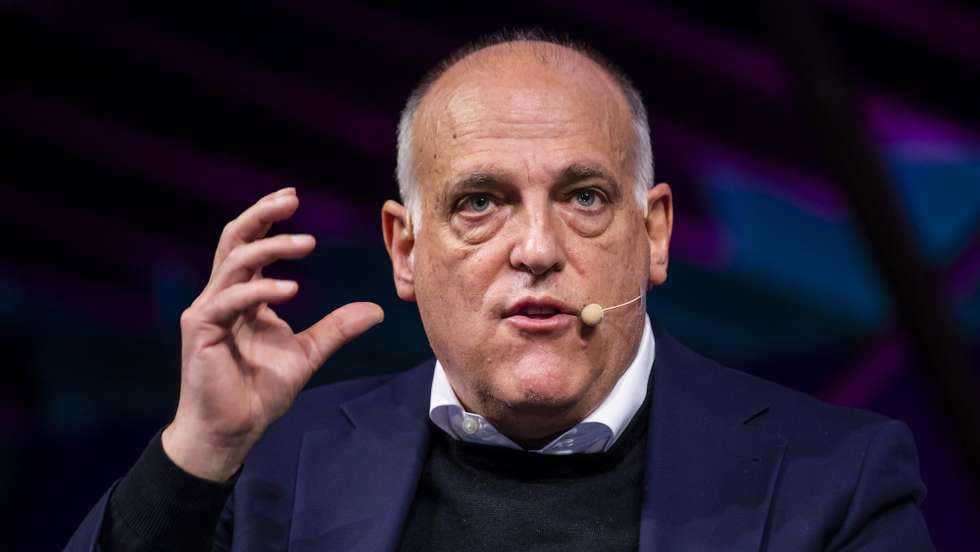 The President of La Liga (Spanish Football League) Javier Tebas attends a talk on the second day of Web Summit at Parque das Nacoes in Lisbon, Portugal, 02 November 2022. The Web Summit is considered the largest event of startups and technological entrepreneurship in the world, and takes place from 1 to 4 November in Lisbon. JOSE SENA GOULAO/LUSA