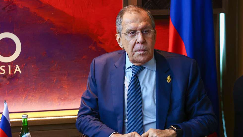 epa10306556 A handout photo made available by the press service of the Russian Foreign Affairs Ministry shows Russian Foreign Minister Sergei Lavrov attending a meeting with United Nations (UN) secretary-general on the sidelines of the G20 Leaders' Summit in Bali, Indonesia, 15 November 2022. The 17th Group of Twenty (G20) Heads of State and Government Summit runs from 15 to 16 November 2022.  EPA/RUSSIAN FOREIGN AFFAIRS MINISTRY / HANDOUT MANDATORY CREDIT HANDOUT EDITORIAL USE ONLY/NO SALES