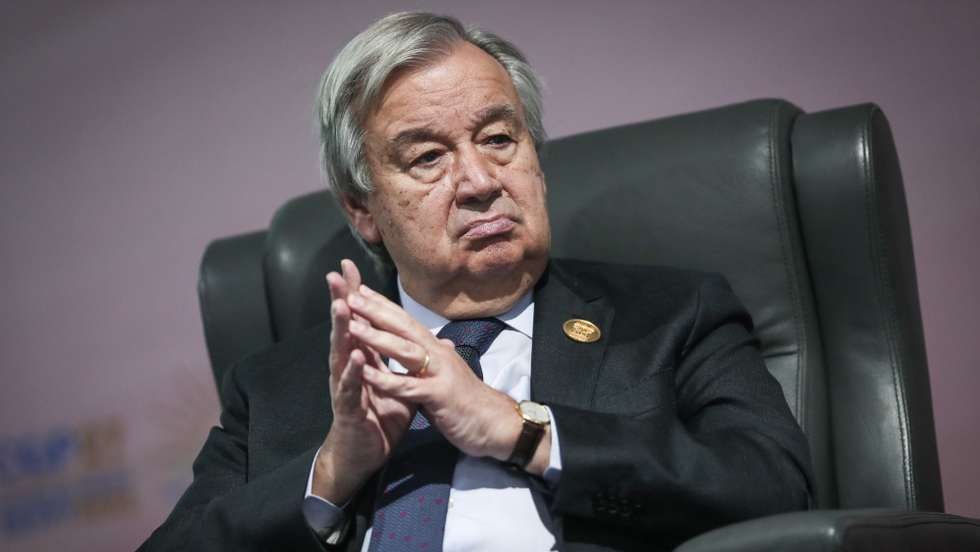 epa10293518 United Nations Secretary-General Antonio Guterres attends the 2022 United Nations Climate Change Conference (COP27), in Sharm El-Sheikh, Egypt, 08 November 2022.  The 2022 United Nations Climate Change Conference (COP27), runs from 06-18 November, and is expected to host one of the largest number of participants in the annual global climate conference as over 40,000 estimated attendees, including heads of states and governments, civil society, media and other relevant stakeholders will attend. The events will include a Climate Implementation Summit, thematic days, flagship initiatives, and Green Zone activities engaging with climate and other global challenges.  EPA/SEDAT SUNA