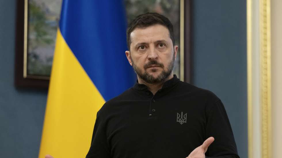 epa11966319 Ukrainian President Volodymyr Zelensky speaks at a press conference in Kyiv, Ukraine, 15 March 2025. President Zelensky informed journalists about the situation in Ukraine and the frontline, as well as the negotiations about a ceasefire.  EPA/STRINGER