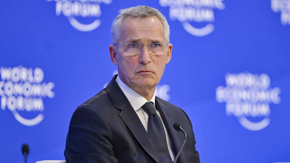 epa10413786 Jens Stoltenberg, Secretary-General of NATO, addresses a panel session during the 53rd annual meeting of the World Economic Forum (WEF) in Davos, Switzerland, 18 January 2023. The meeting brings together entrepreneurs, scientists, corporate and political leaders in Davos under the topic 'Cooperation in a Fragmented World' from 16 to 20 January.  EPA/GIAN EHRENZELLER