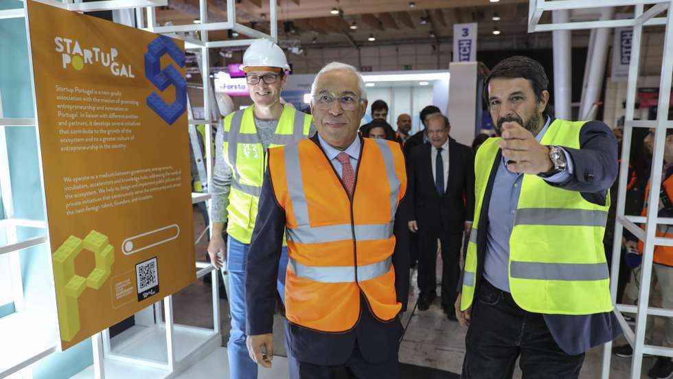 The prime minister of Portugal, António Costa (C) accompanied by the co-founder of the Web Summit, Paddy Cosgrave (L) during a visit to the Web Summit venue in Lisbon. Web Summit is considered the largest event of startups and technological entrepreneur ship in the world, takes place from 1 to 4 of November in Lisbon, Portugal.  MIGUEL A. LOPES/LUSA