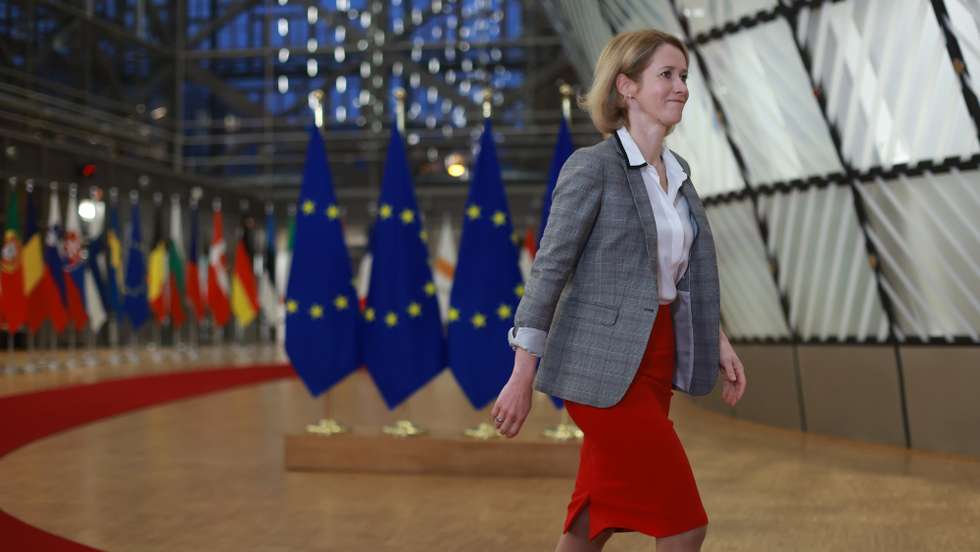epa11780157 Kaja Kallas, High Representative of the European Union for Foreign Affairs and Security Policy, attends a press conference prior to the Foreign Affairs Council at the EU headquarters in Brussels, Belgium, 16 December 2024. EU foreign affairs ministers will discuss the Russian aggression against Ukraine and the latest developments in the Middle East crisis, focusing on Syria and Lebanon.  EPA/OLIVIER HOSLET