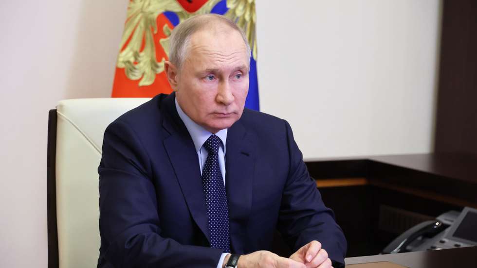 epa10443004 Russian President Vladimir Putin chairs a meeting on the restoration of residential infrastructure in the border areas destroyed during emergency situations, via a video conference at the Novo-Ogaryovo state residence, outside Moscow, Russia, 01 February 2023. Russian President Vladimir Putin instructed to close as soon as possible all issues related to the restoration of housing in the border areas with Ukraine and affected by emergency situations. He noted that the main task is to eliminate the very possibility of shelling the border areas, but 'this is the business of the military department'.  EPA/MIKHAEL KLIMENTYEV / SPUTNIK / KREMLIN POOL MANDATORY CREDIT