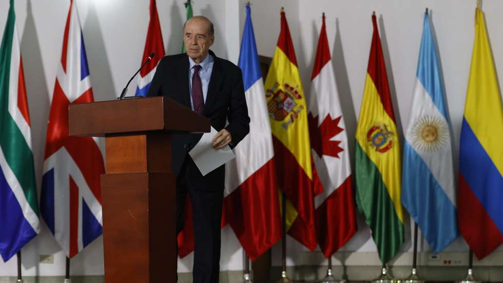 epa10591552 Colombian Foreign Minister Alvaro Leyva speaks during a press conference in Bogota, Colombia, 25 April 2023. The departure of Venezuelaâ€™s best-known opposition leader Juan Guaido from Colombia to the United States caused controversy in three countries and provoked criticism of the Government of Gustavo Petro for the treatment given to the leader, who sought to meet with delegations participating in Bogota in the international conference on Venezuelan dialogue. The controversy broke out in Colombia, Venezuela and the United States after Guaido announced that he was removed from Bogota because the threats by the Government of Nicolas Maduro extended to the Andean country. The Colombian authorities assured that the process complied with all guarantees and that he was not expelled. Colombian Foreign Minister Alvaro Leyva told Guaido that his country has not closed its doors to anyone and that they do not expel people either.  EPA/Mauricio Duenas Castaneda