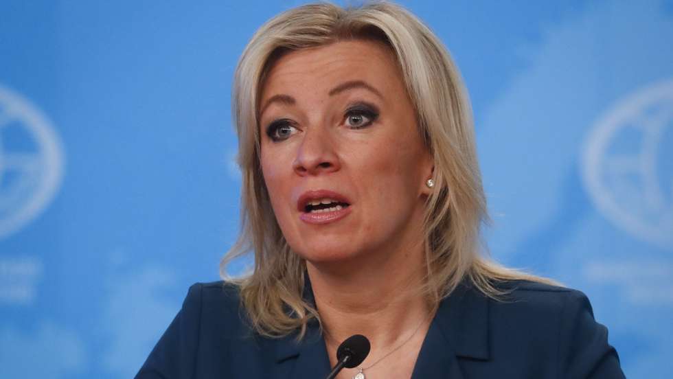 epa09684666 Russian Foreign Ministry spokeswoman Maria Zakharova during an annual news conference of Russian Foreign Minister Sergei Lavrov in Moscow, Russia, 14 January 2022. Sergei Lavrov gave a ​press conference on the results of Russian diplomacy in 2021.  EPA/MAXIM SHIPENKOV